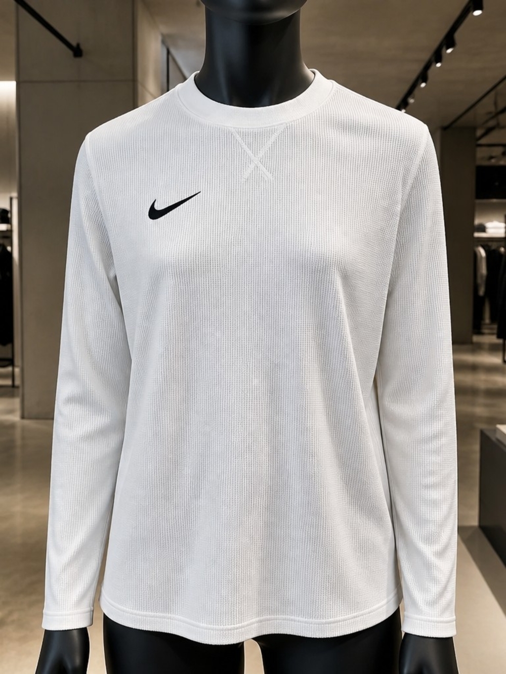 Nike Womens White Waffle Fleece Lined Thermal Top Size M